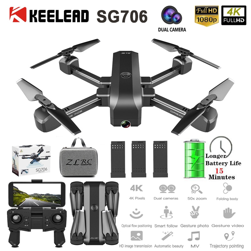 SG706 RC Drone 4K HD Dual Camera WIFI FPV Foldable Drone profissional 50X Zoom camera Quadcopter Optical Flow Dron VS M69G SG106