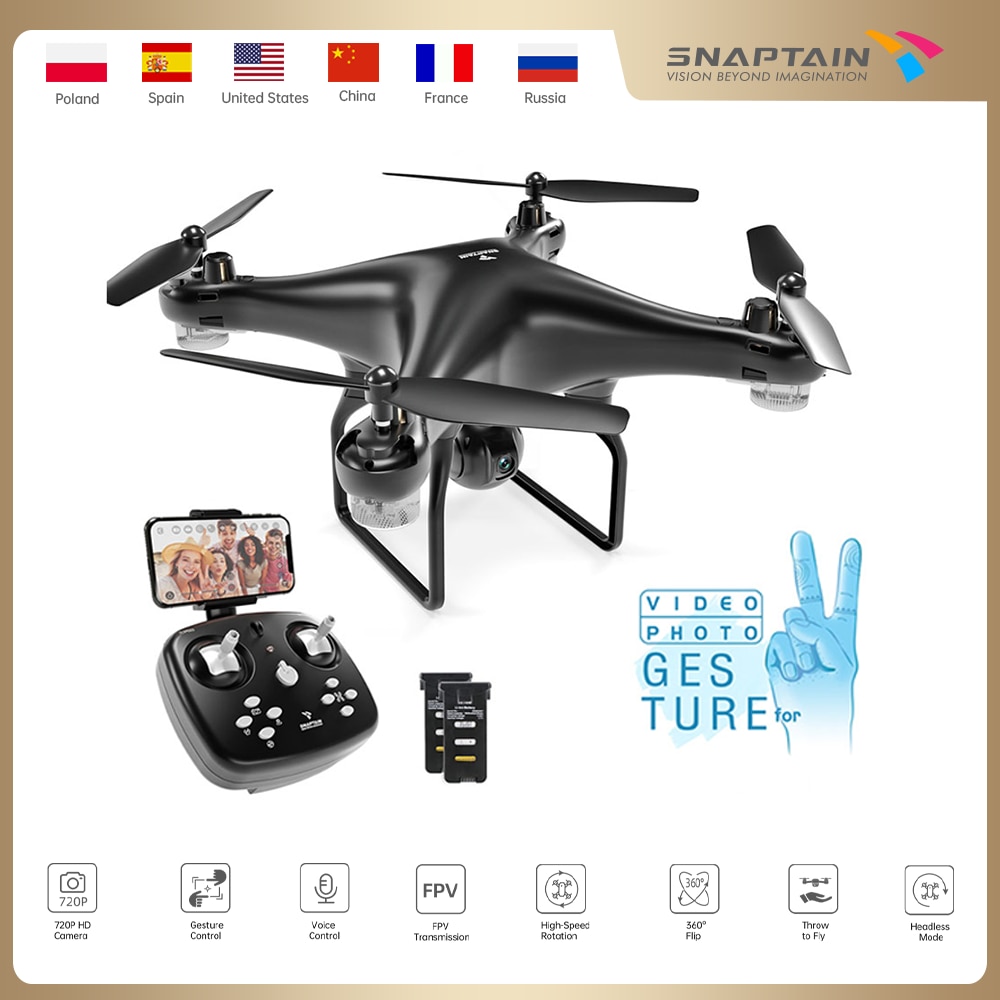 SNAPTAIN SPF600MQ Drone with Camera WiFi FPV RC Quadcopter 720P HD Camera Voice Gesture Control RC dron for Beginners gift